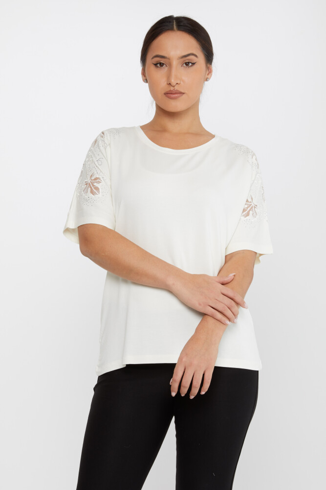 بلوزة مطرزة بالورق إكرو - 79888 | كازي (مجموعة من 4 M-L-XL-2XL) - 1