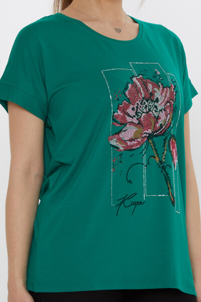 بلوزة مزينة بأحجار زهرية، لون أخضر - 79602 | كازي (مجموعة من 4 قطع: M-L-XL-2XL) - 4