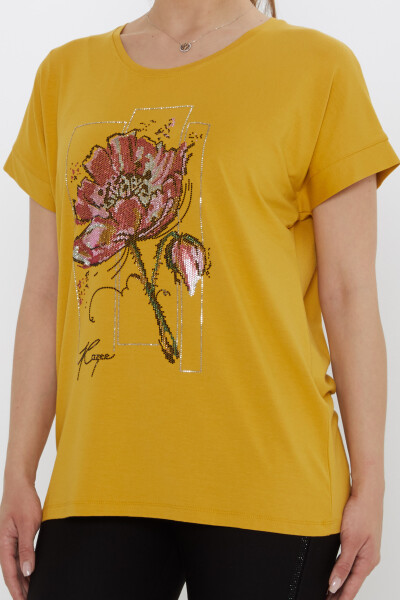 بلوزة مزينة بأحجار زهرية وزعفران - 79602 | كازي (مجموعة من 4 قطع بمقاسات M-L-XL-2XL) - 4
