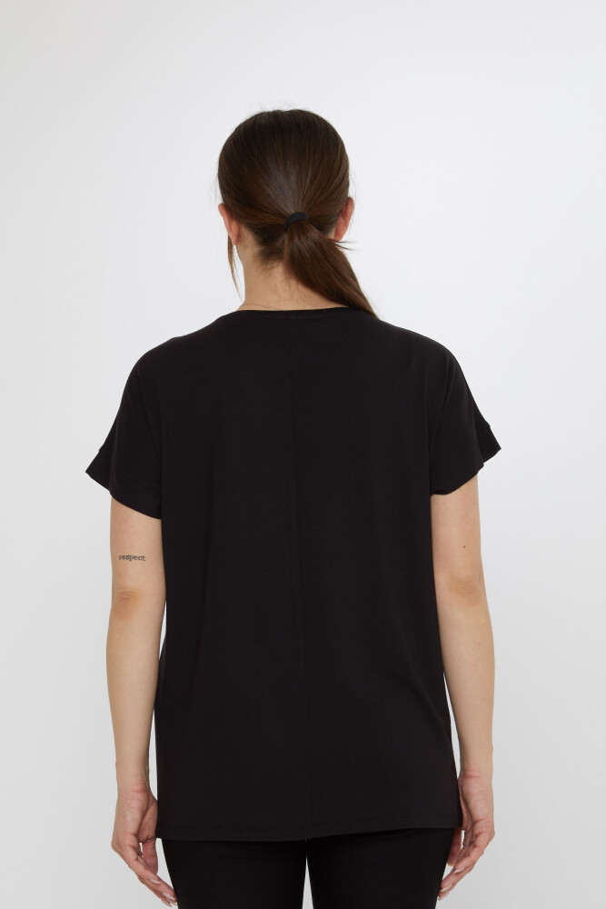 بلوزة - مزينة بالزهور - مرصعة بالأحجار - سوداء - 79602 | كازي (مجموعة من 4 قطع بمقاسات M-L-XL-2XL) - 5