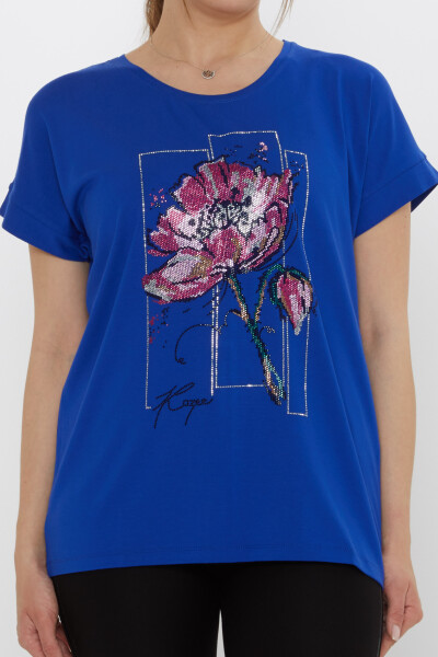 بلوزة - مزينة بالزهور - مرصعة بالأحجار - على شكل إناء - 79602 | كازي (طقم من 4 قطع بمقاسات M-L-XL-2XL) - 3