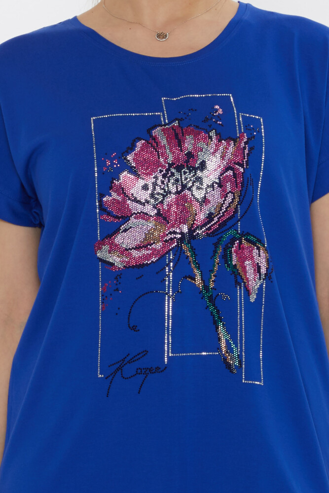 بلوزة - مزينة بالزهور - مرصعة بالأحجار - على شكل إناء - 79602 | كازي (طقم من 4 قطع بمقاسات M-L-XL-2XL) - 5