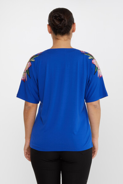 بلوزة مطرزة بحجر الزهور باللون الساكسفون - 79585 | كازي (مجموعة من 4 مقاسات M-L-XL-2XL) - 5
