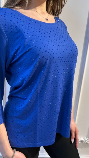 بلوزة - مرصعة بالكريستال والأحجار - كحلي - 80040 | كازي (طقم من 3 قطع، مقاسات L-XL-2XL) - 2