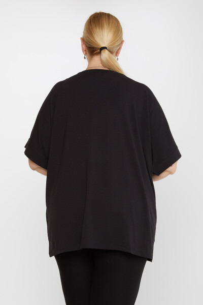 بلوزة قصيرة الأكمام باللون الأسود - 79629 | كازي (مجموعة من 4 مقاسات M-L-XL-2XL) - 3