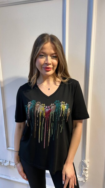 بلوزة - بياقة على شكل حرف V - أسود - 80131 | كازي (طقم من 3 قطع بمقاسات M-L-XL) 