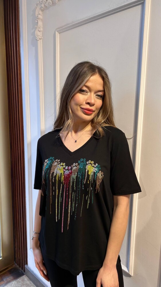 بلوزة - بياقة على شكل حرف V - أسود - 80131 | كازي (طقم من 3 قطع بمقاسات M-L-XL) - 2