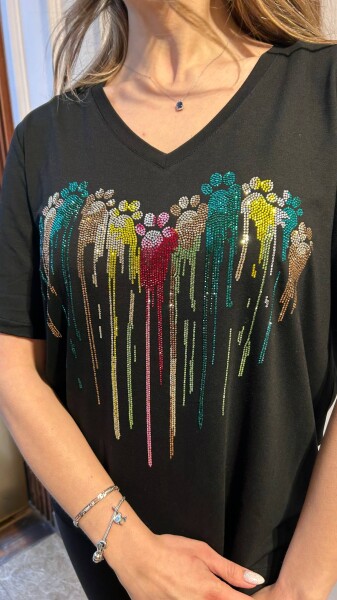 بلوزة - بياقة على شكل حرف V - أسود - 80131 | كازي (طقم من 3 قطع بمقاسات M-L-XL) - 3