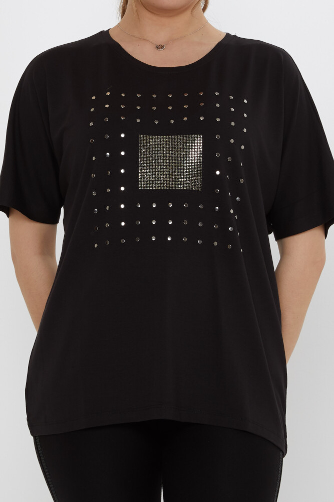 بلوزة - مزينة بالأحجار - أسود - 79603 | كازي (طقم من 4 قطع بمقاسات L-XL-2XL-3XL) - 3