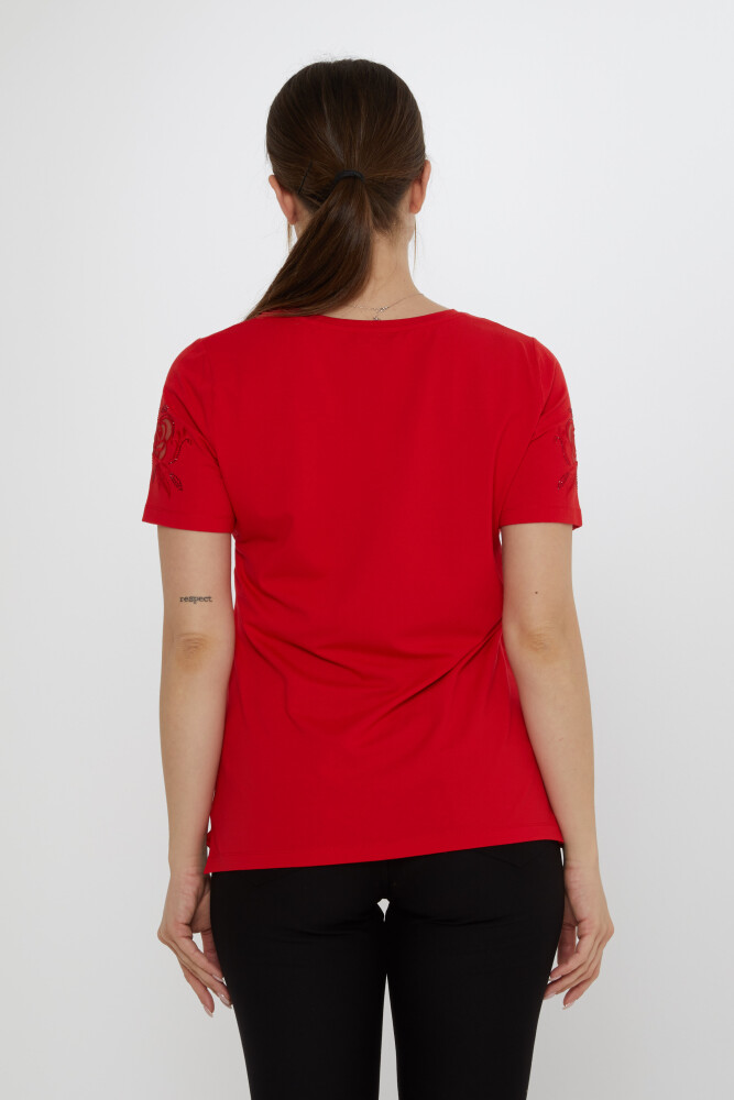 بلوزة وردية منقوشة باللون الأحمر - 80125 | كازي (مجموعة من 3 مقاسات M-L-XL) - 6