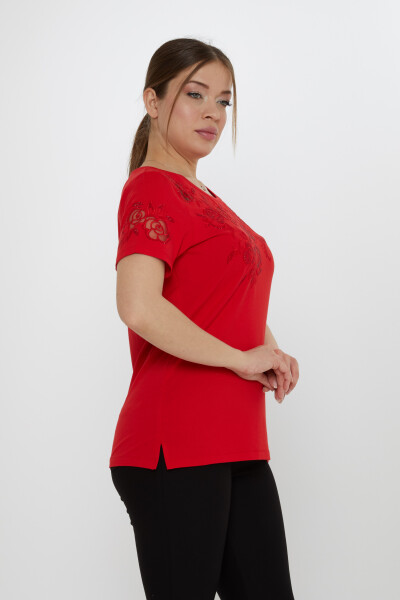 بلوزة وردية منقوشة باللون الأحمر - 80125 | كازي (مجموعة من 3 مقاسات M-L-XL) - Kazee (1)