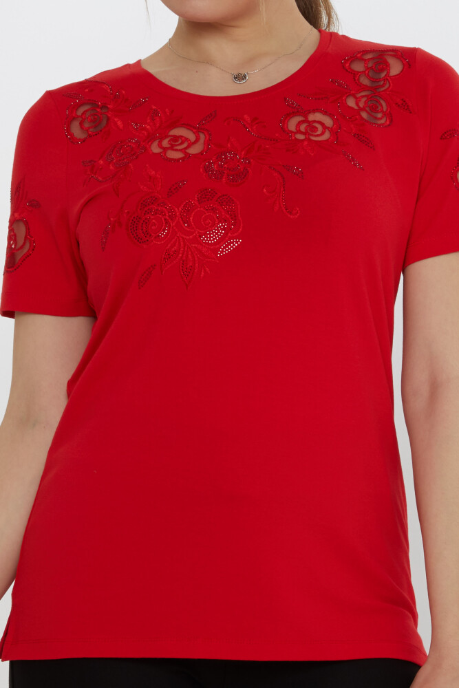 بلوزة وردية منقوشة باللون الأحمر - 80125 | كازي (مجموعة من 3 مقاسات M-L-XL) - 3