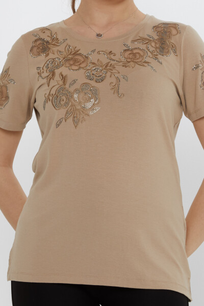 بلوزة وردية منقوشة باللون البيج - 80125 | كازي (مجموعة من 3 مقاسات M-L-XL) - 3