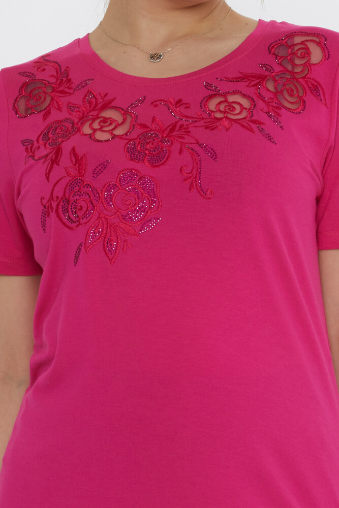 بلوزة وردية منقوشة باللون الفوشيا - 80125 | كازي (مجموعة من 3 مقاسات M-L-XL) - 4