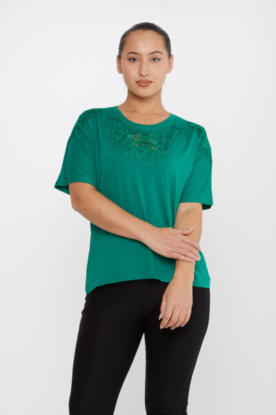 بلوزة وردية مطرزة باللون الأخضر - 80062 | كازي (مجموعة من 4 مقاسات L-XL-2XL-3XL) - 2