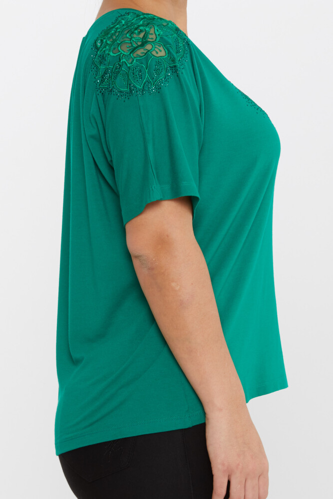 بلوزة وردية مطرزة باللون الأخضر - 80062 | كازي (مجموعة من 4 مقاسات L-XL-2XL-3XL) - 4