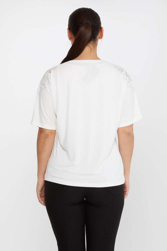 بلوزة وردية مطرزة باللون البيج الفاتح - 80062 | كازي (مجموعة من 4 مقاسات L-XL-2XL-3XL) - 5