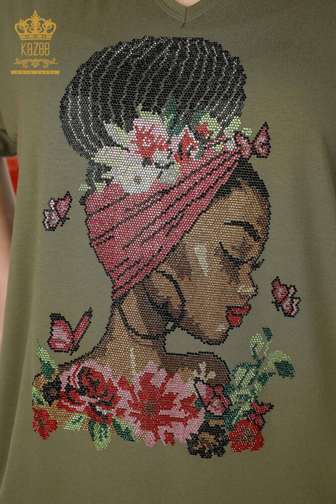 بلوزه حريمي - احجار لونيه مطرزه كاكي - 78913 | kazee - 3