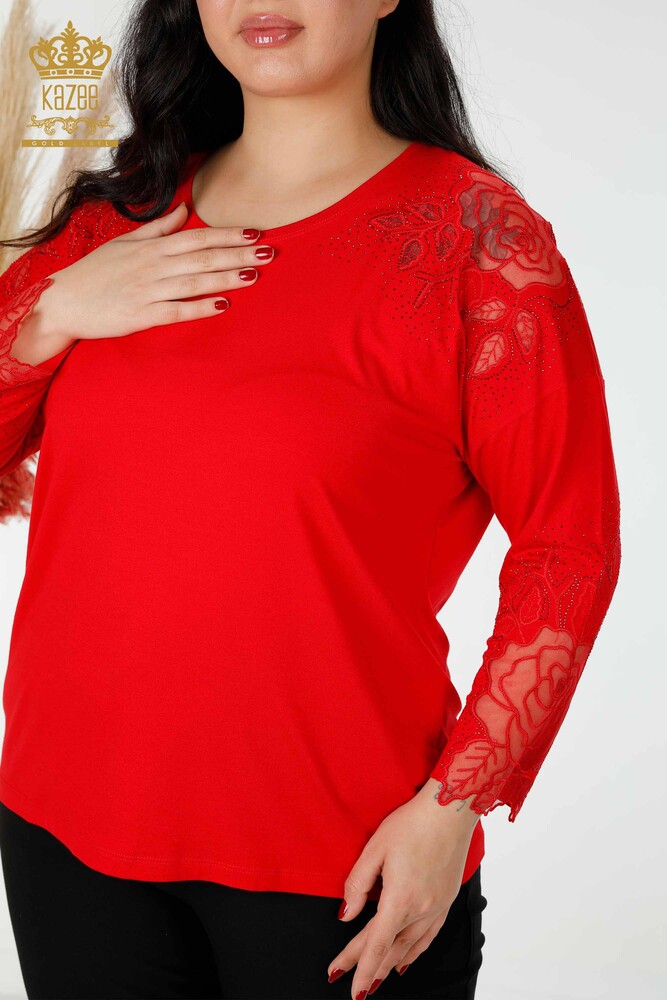 بلوزه حريمي بالجملة لون احمر - 77973 | KAZEE - 2