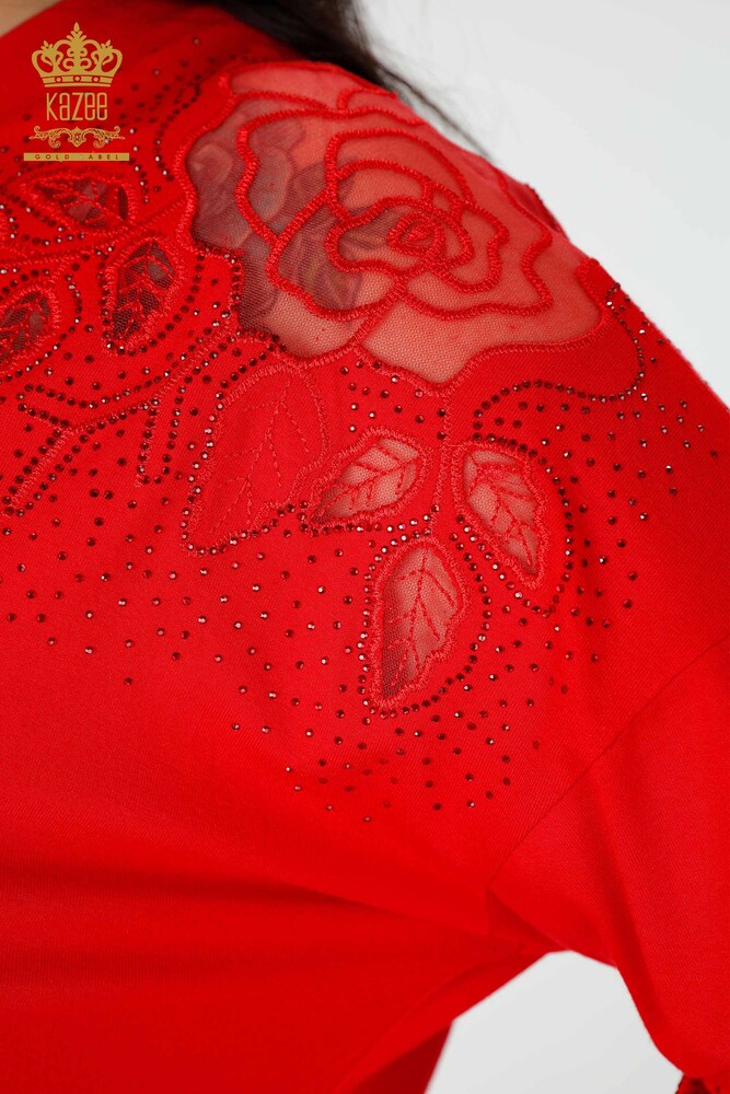 بلوزه حريمي بالجملة لون احمر - 77973 | KAZEE - 4