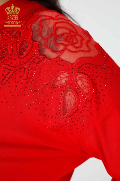 بلوزه حريمي بالجملة لون احمر - 77973 | KAZEE - 4