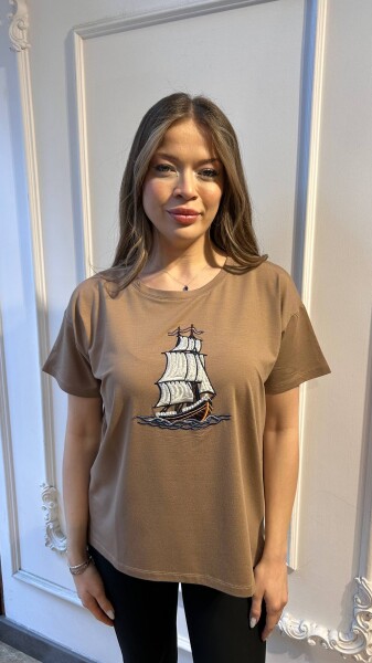 Blouse Crew Neck Patterned - Dark Beige - 80245 | KAZEE (3-Piece Set L-XL-2XL) 