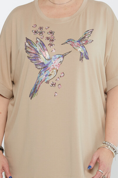 Blouse Bird Patterned Beige - 79948 | KAZEE (Set of 4 M-L-XL-2XL) - 2