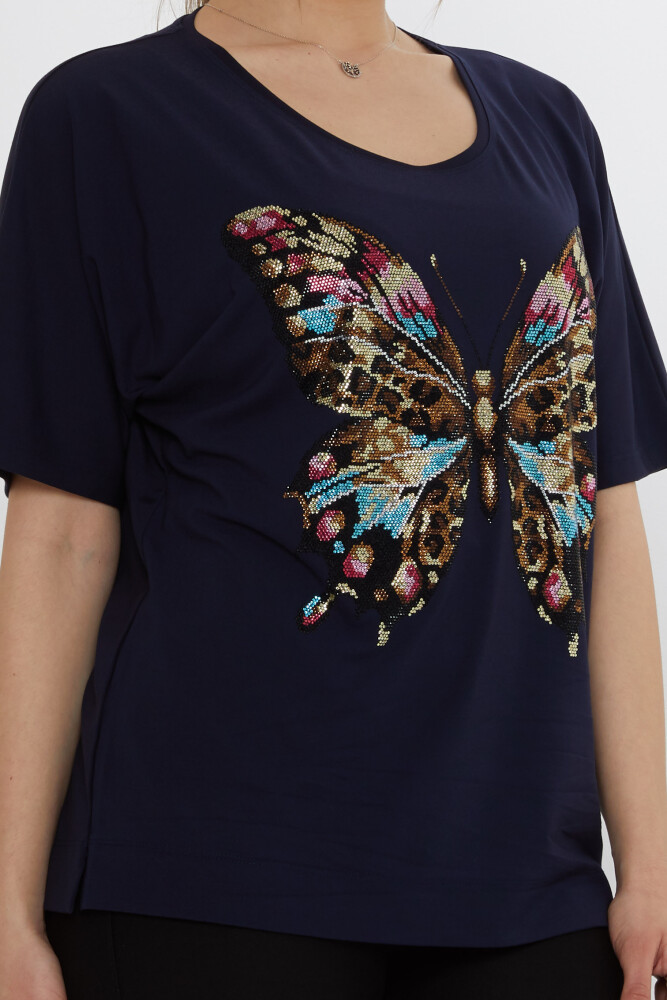 Blouse Butterfly Patterned Navy Blue - 80046 | KAZEE (Set of 3 L-XL-2XL) - 5