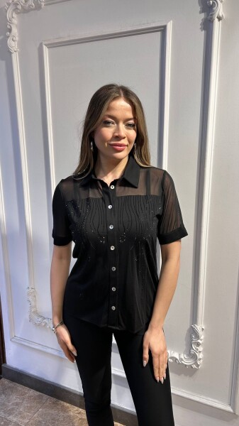 Blouse Button Detail - Black - 80185 | KAZEE (3-Piece Set M-L-XL) - Kazee