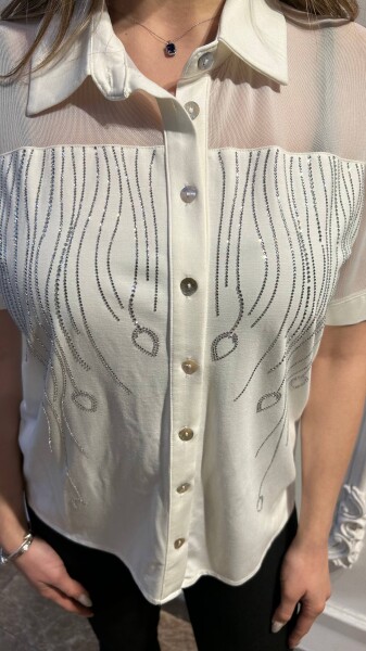 Blouse Button Detail, Ecru - 80185 | KAZEE (3-Piece Set M-L-XL) - 3