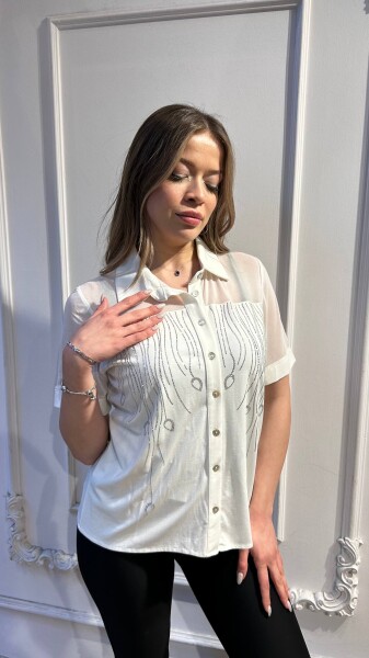 Blouse Button Detail, Ecru - 80185 | KAZEE (3-Piece Set M-L-XL) - Kazee (1)