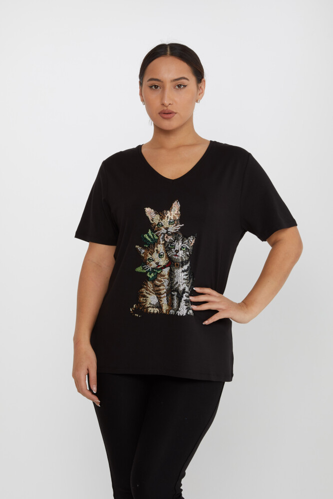 Blouse Cat Pattern Black - 80103 | KAZEE (Set of 3 M-L-XL) - 1