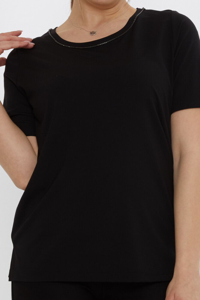 Blouse Collar Stone Detailed Black - 80030 | KAZEE (Set of 3 M-L-XL) - 3