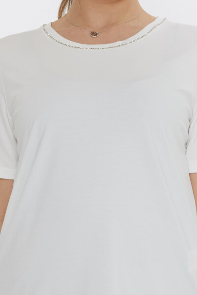 Blouse Collar Stone Detailed Ecru - 80030 | KAZEE (Set of 3 M-L-XL) - 4