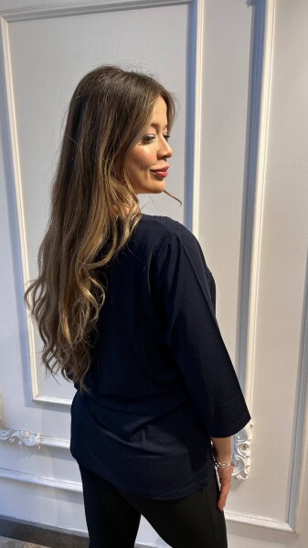Blouse Crystal Stone Embellished Navy Blue - 80040 | KAZEE (3-Piece Set L-XL-2XL) - 3