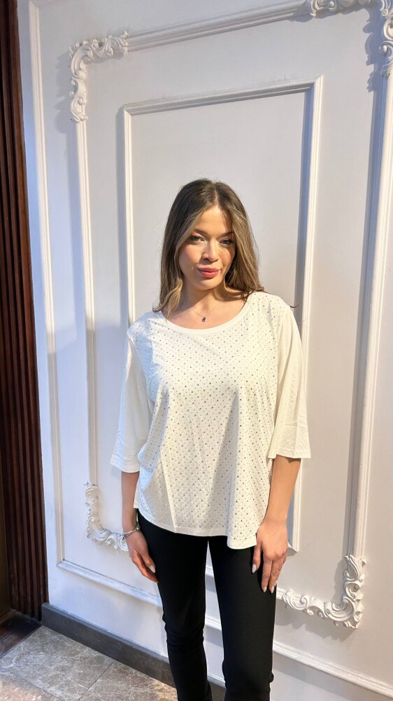 Blouse Crystal Stone Embellished White - 80040 | KAZEE (3-Piece Set L-XL-2XL) - 1