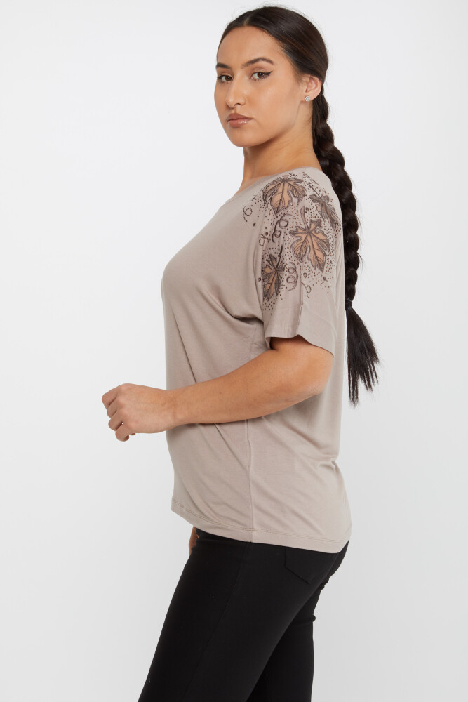 Blouse Feuille Brodée Pierre Brodée Manches Courtes Vison - 79888 | KAZEE (Lot de 4 M-L-XL-2XL) - 2