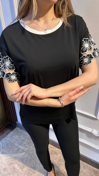 Blouse Floral Detail Black - 80004 | KAZEE (3-Piece Set M-L-XL) - 3