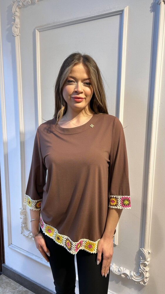 Blouse Floral Embroidered - Brown - 80054 | KAZEE (3-Piece Set L-XL-2XL) - 1