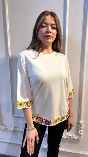 Blouse Floral Embroidered White - 80054 | KAZEE (3-Piece Set L-XL-2XL) 