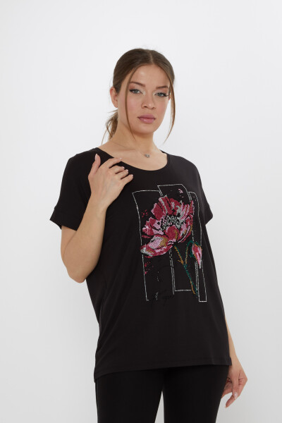 Blouse - Floral Stone Embellished - Black - 79602 | KAZEE (Set of 4 M-L-XL-2XL) - Kazee