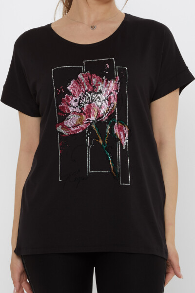 Blouse - Floral Stone Embellished - Black - 79602 | KAZEE (Set of 4 M-L-XL-2XL) - 3