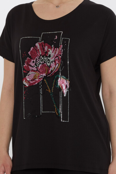 Blouse - Floral Stone Embellished - Black - 79602 | KAZEE (Set of 4 M-L-XL-2XL) - 4