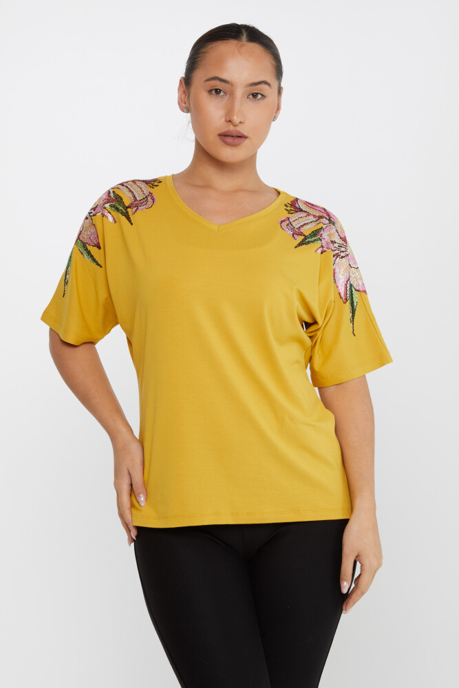 Blouse Flower Stone Embroidered Saffron - 79585 | KAZEE (Set of 4 M-L-XL-2XL) - 1