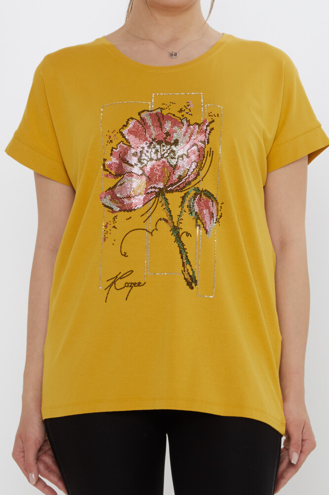 Blouse - Floral Stone Embellished - Saffron - 79602 | KAZEE (Set of 4 M-L-XL-2XL) - 3
