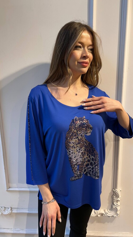 Blouse Leopard Detail Navy Blue - 80041 | KAZEE (3-Piece Set L-XL-2XL) - 2