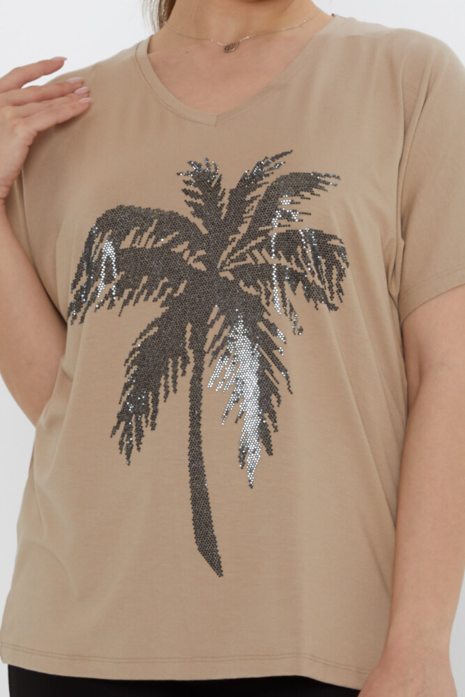 Blouse - Palm Tree Pattern - Beige - 79957 | KAZEE (Set of 4 S-M-L-XL) - 3