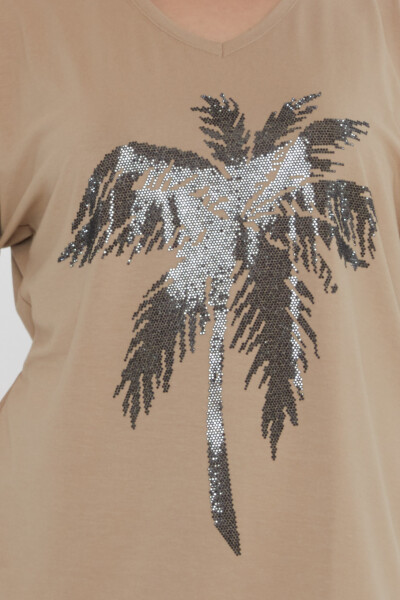 Blouse - Palm Tree Pattern - Beige - 79957 | KAZEE (Set of 4 S-M-L-XL) - 4