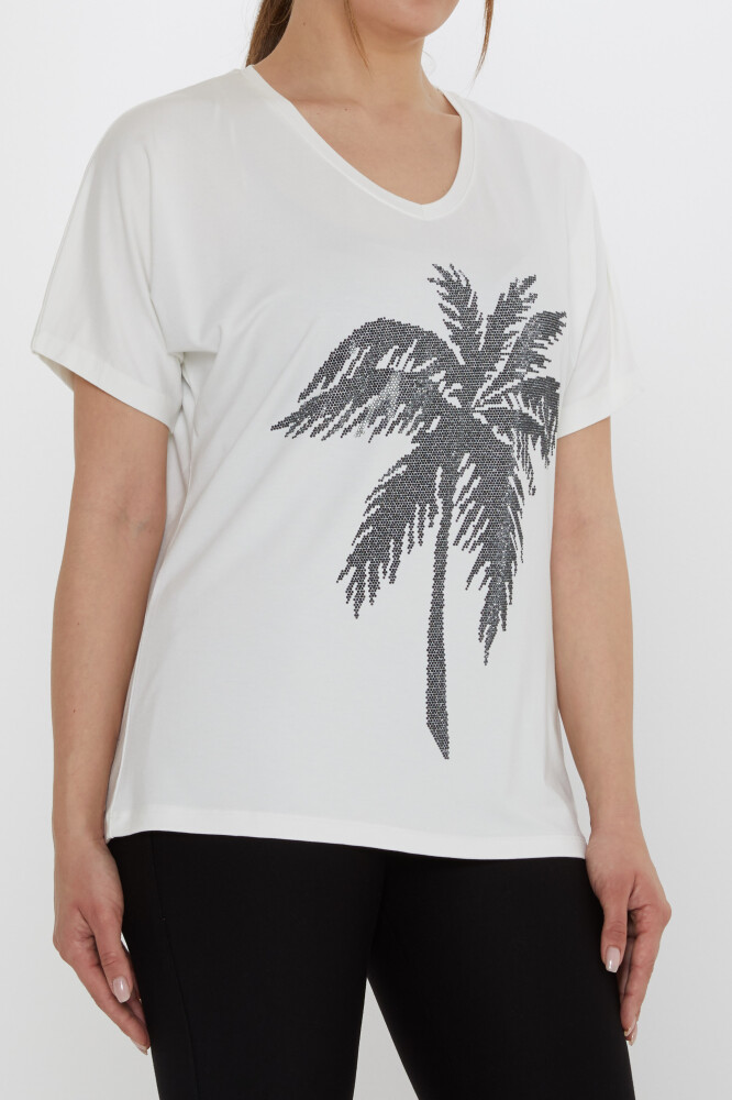 Blouse Palm Tree Patterned, Ecru - 79957 | KAZEE (Set of 4 S-M-L-XL) - 3