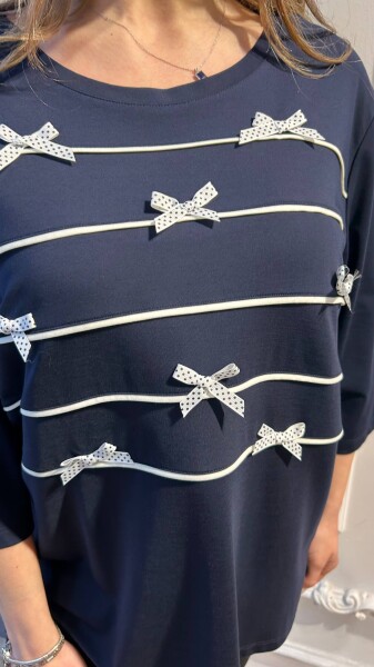 Blouse - Ribbon Detail - Navy Blue - 80858 | KAZEE (3-Piece Set XL-2XL-3XL) - 3